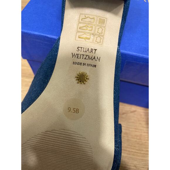 Stuart Weitzman Love Knot 50 Block Slide Vintage Denim Indigo Size 9.5 NIB - Picture 10 of 14